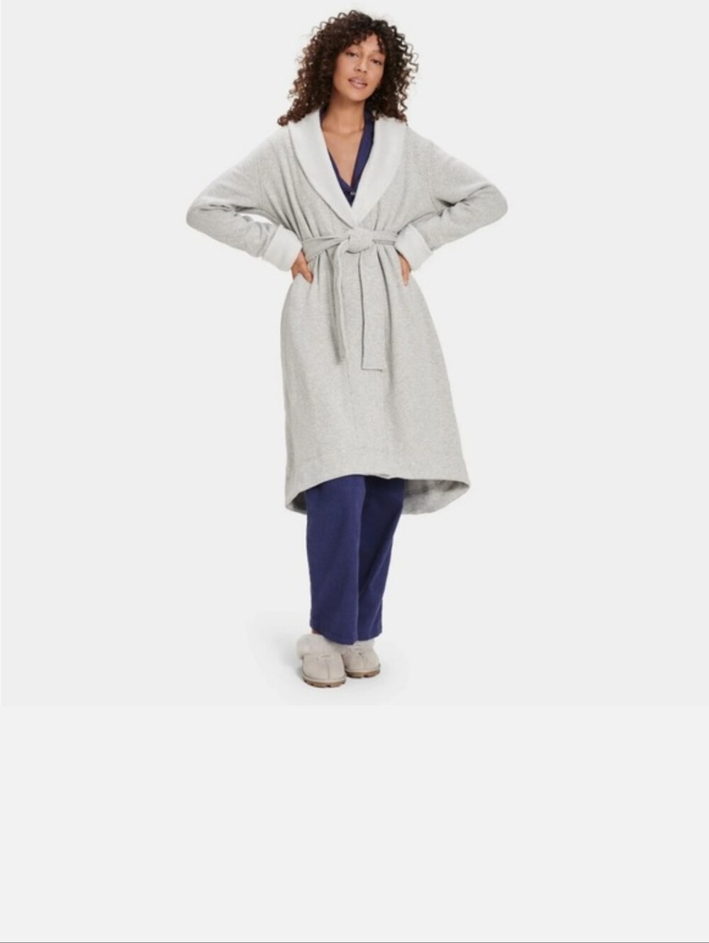 UGG Duffield II Light Heather Gray Fleece Belted Robe Size Medium
